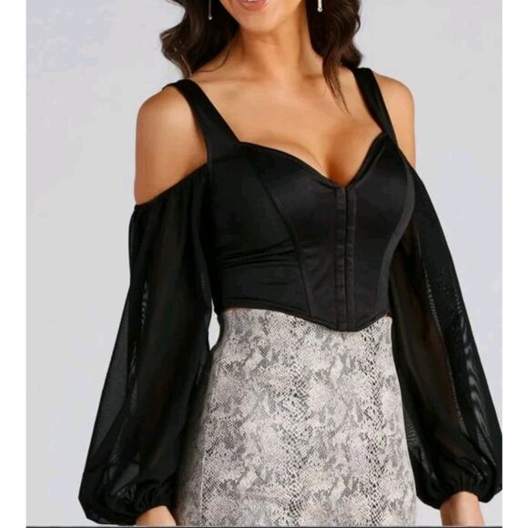 Windsor Feelin Luxe Y2K Whimsygoth Black Bustier Corset Cold Shoulder Top Size S - Picture 3 of 11